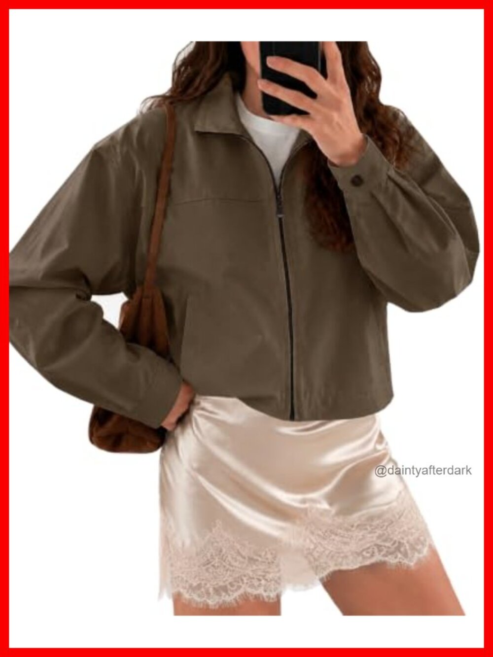 Cropped Funnel Neck Bomber Jacket Polyester Zip Up Casual